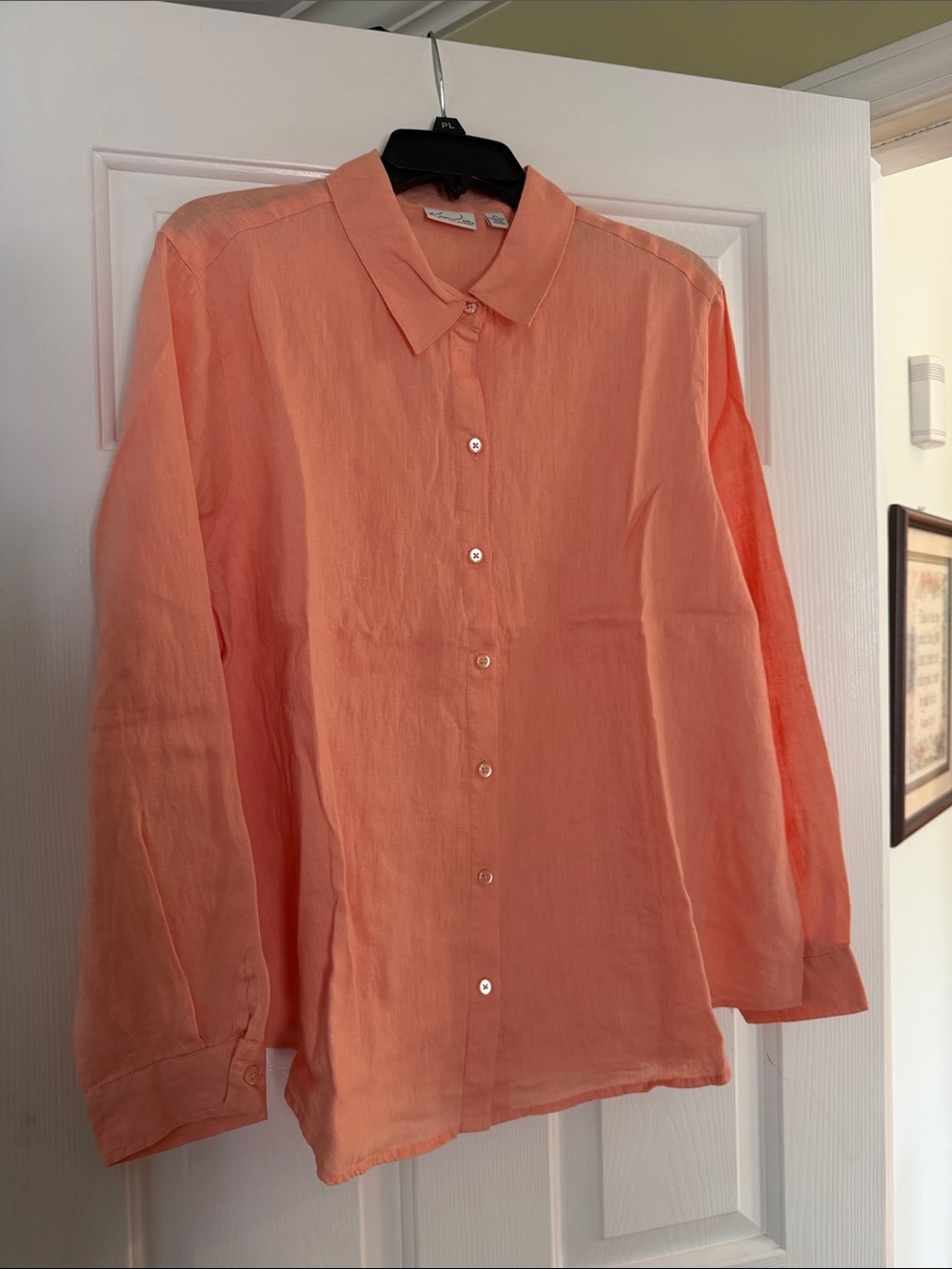 Kim Rogers Petite Coral Linen Button-Front Shirt